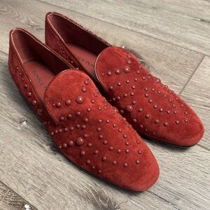NEW DONALD PLINER Rehbel Studded Suede Loafers Oxblood Red